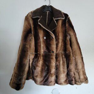 Wilsons Leather Pelle Studio Reversible Brown Suede Fur Coat Size Medium